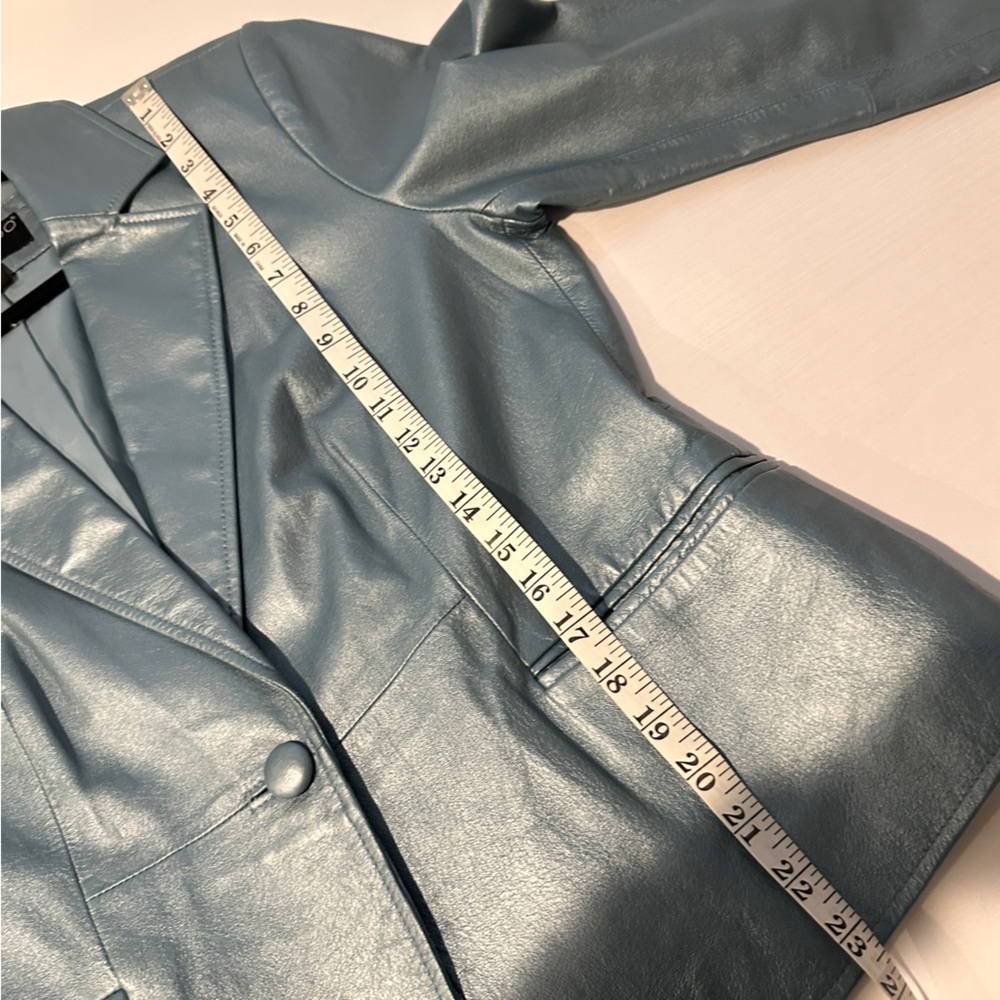 Bernardo Stunning Silvery Blue Leather Blazer Jacket L - Picture 9 of 13